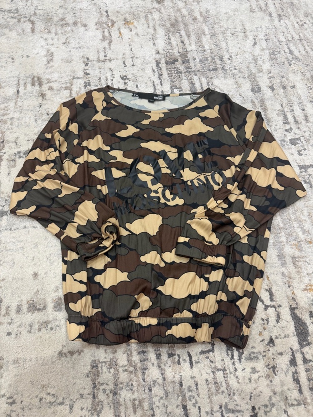Love Moschino Brown Tan Green Camouflage Crewneck Sweater